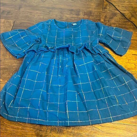 Tea Collection Blue ruffled a-line dress, Puff Sleeves, size 5 - Picture 1 of 9